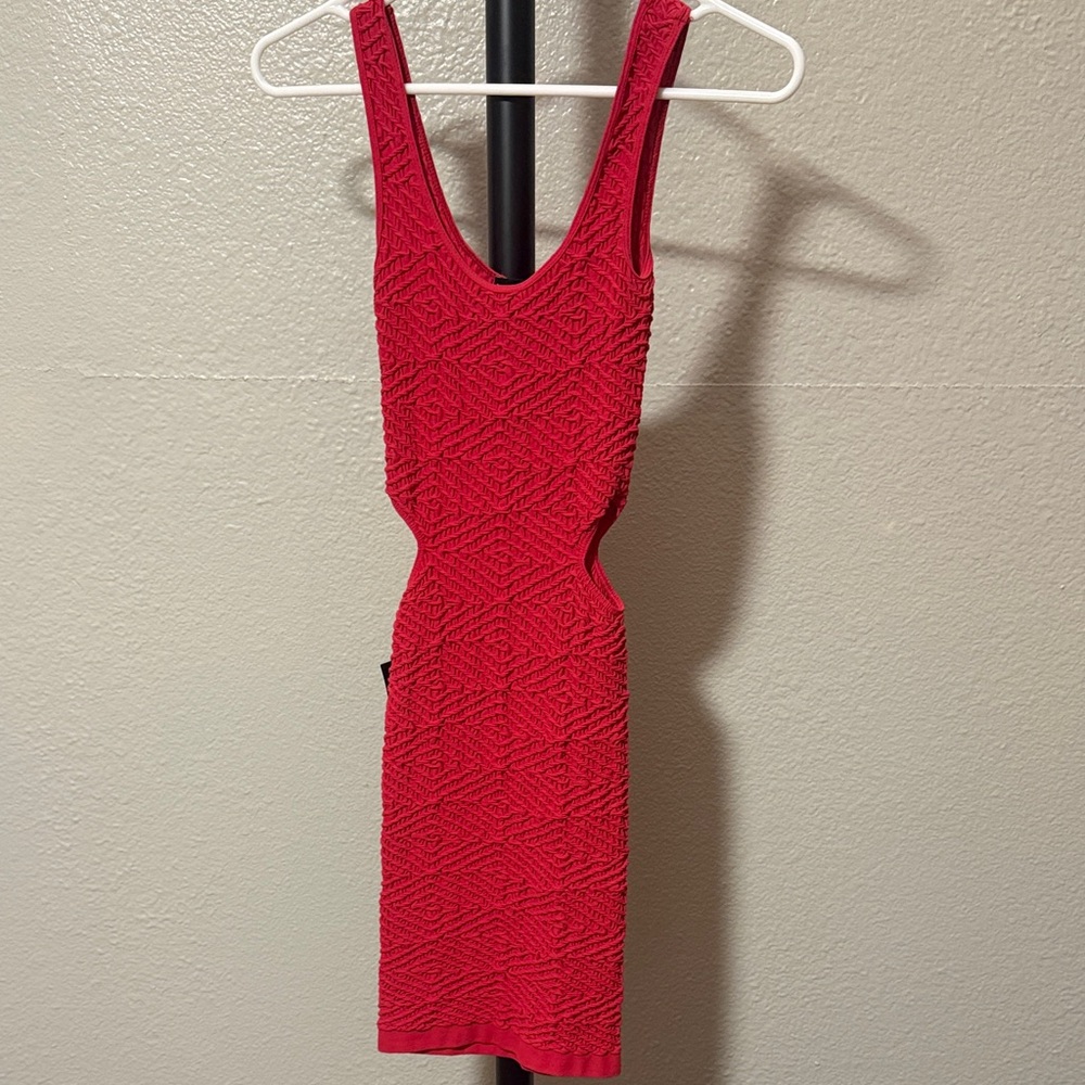 bebe Red Textured Cutout Bodycon Mini Dress